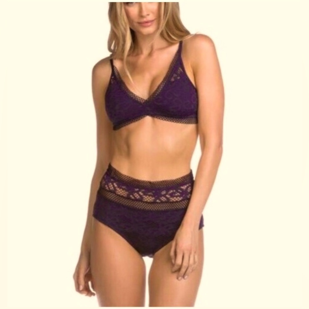 Becca Virtue Captured High-Waist Lace Bikini in Plum